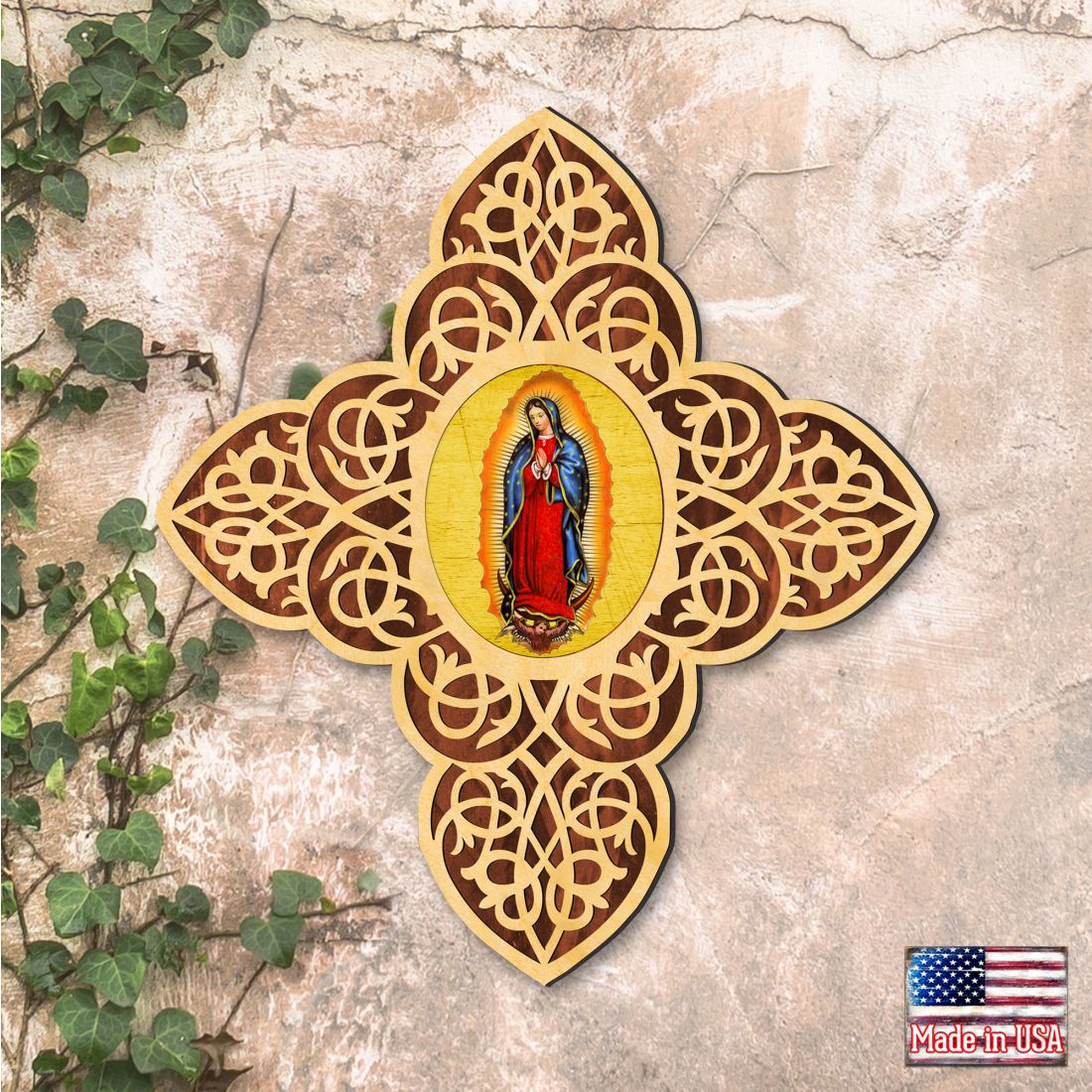 Lady of Guadalupe Filigree Wooden Cross by Museum Icons - Inspirational Icon Decor - 88432