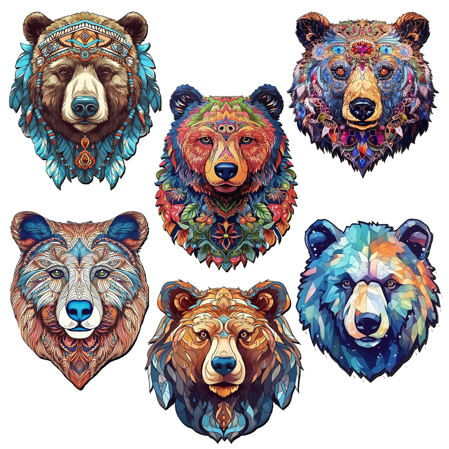 Mystical Bears Decorative Wooden Clip-on Ornaments Set of 6 by G. Debrekht - Wildlife Decor - 8090120C-S6