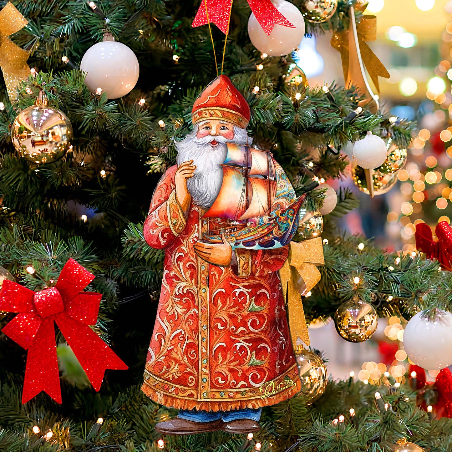 Holiday Cruise with Santa Wooden Ornaments by G. Debrekht - Christmas Santa Snowman Decor - 8691408