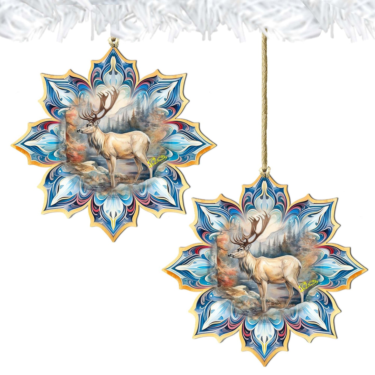 Reindeer Snowflake Wooden Ornaments by G. Debrekht - Nature Wildlife Decor - 8688415