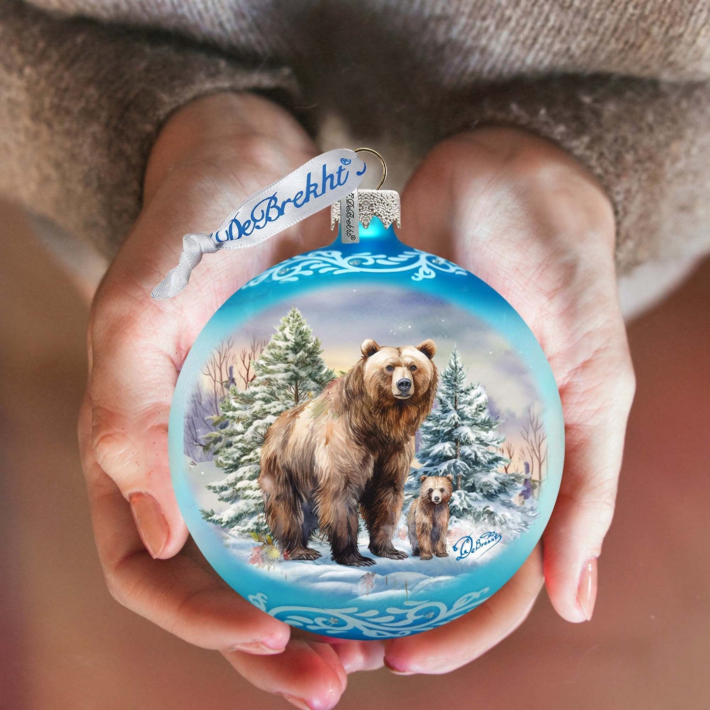 A Love for All Seasons: Grizzly Bears Ball Glass Ornament by G. Debrekht - Wildlife Holiday Decor - 73382