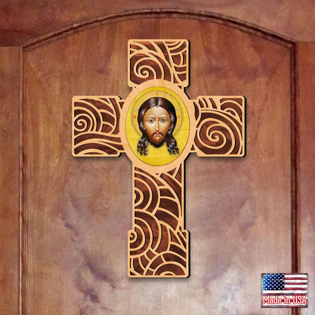 Holy Face Modern Wooden Cross by Museum Icons - Inspirational Icon Decor - 88218