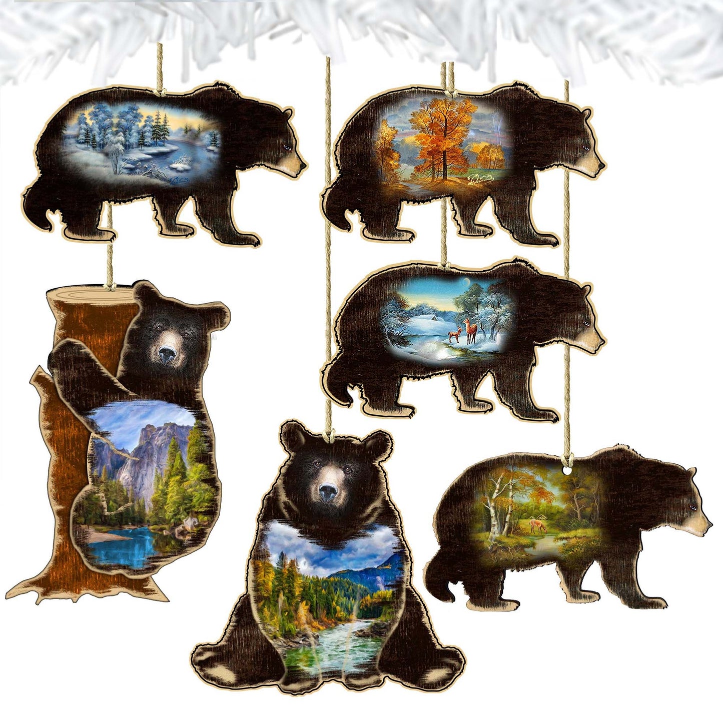 Bearly Friends Wooden Ornaments Set of 6 by G. DeBrekht - Wildlife Holiday Decor - 8198215-S6