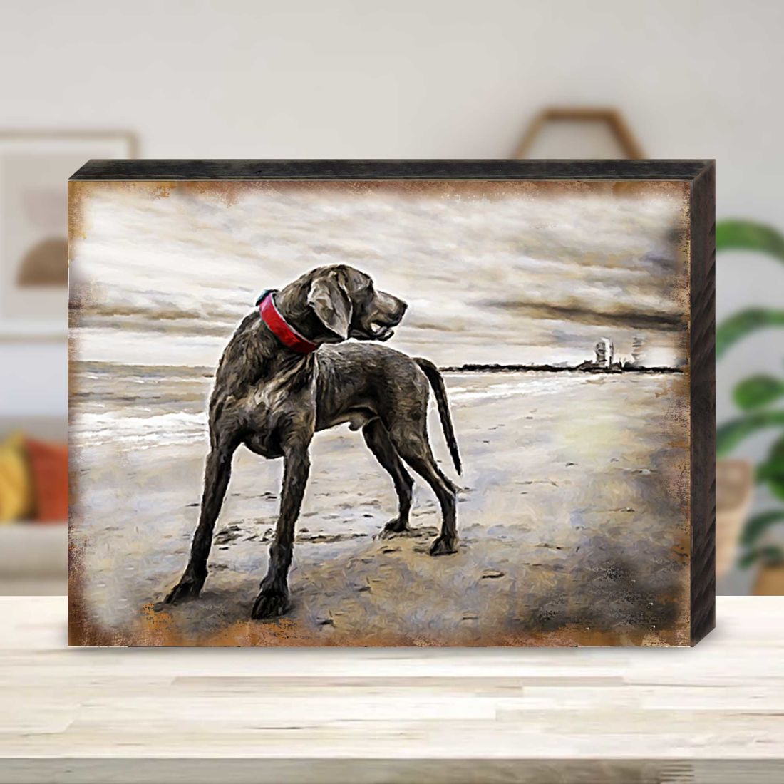 Speight Dog at The Beach Wooden Wall Art by Nature Wonders - Pets Dog and Cats Decor - 95344B