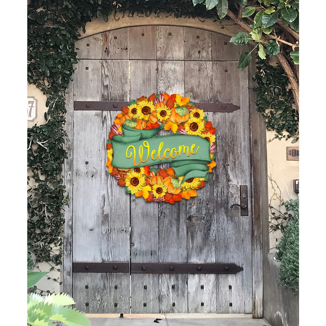 Flower Fall Holiday Door Wreath by G. DeBrekht - Thanksgiving Halloween Decor - 8185305-2H