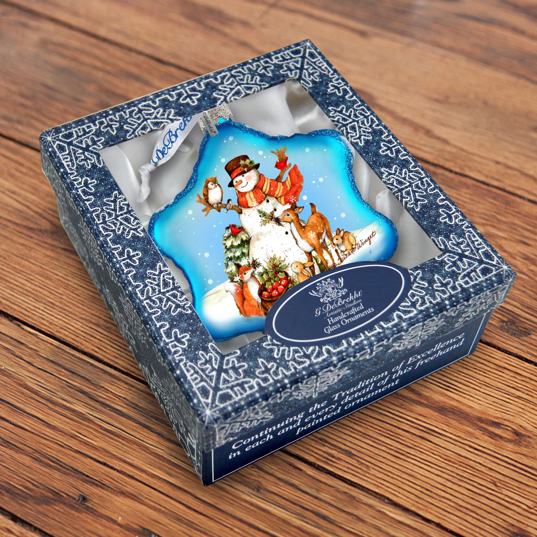 Night Forest Snowman Glass Ornament by Susan Winget - Christmas Santa and Snowman Decor - 754-201-SW