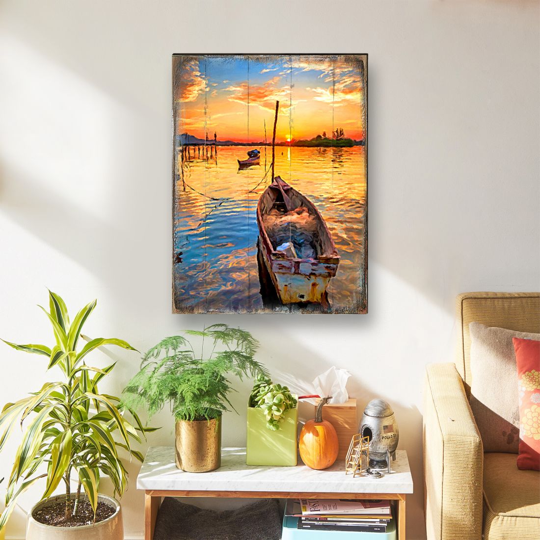 Sorrell Sunset Boat Wood Wooden Coastal Wall Art by Nature Wonders - Coastal Sea-Life Decor - 95228B
