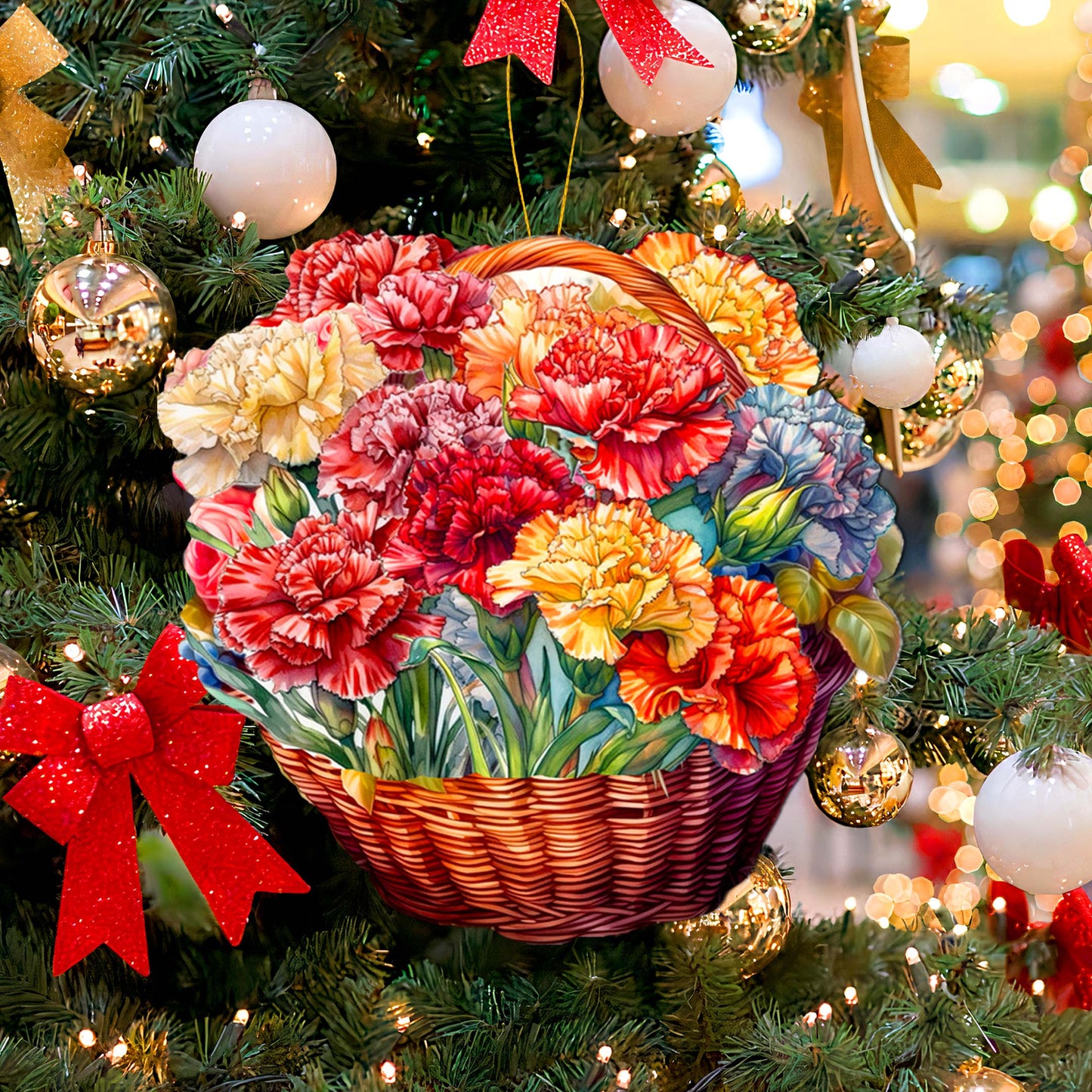 Carnation Basket Wooden Ornaments by G. Debrekht - Love Family Decor - 8688315