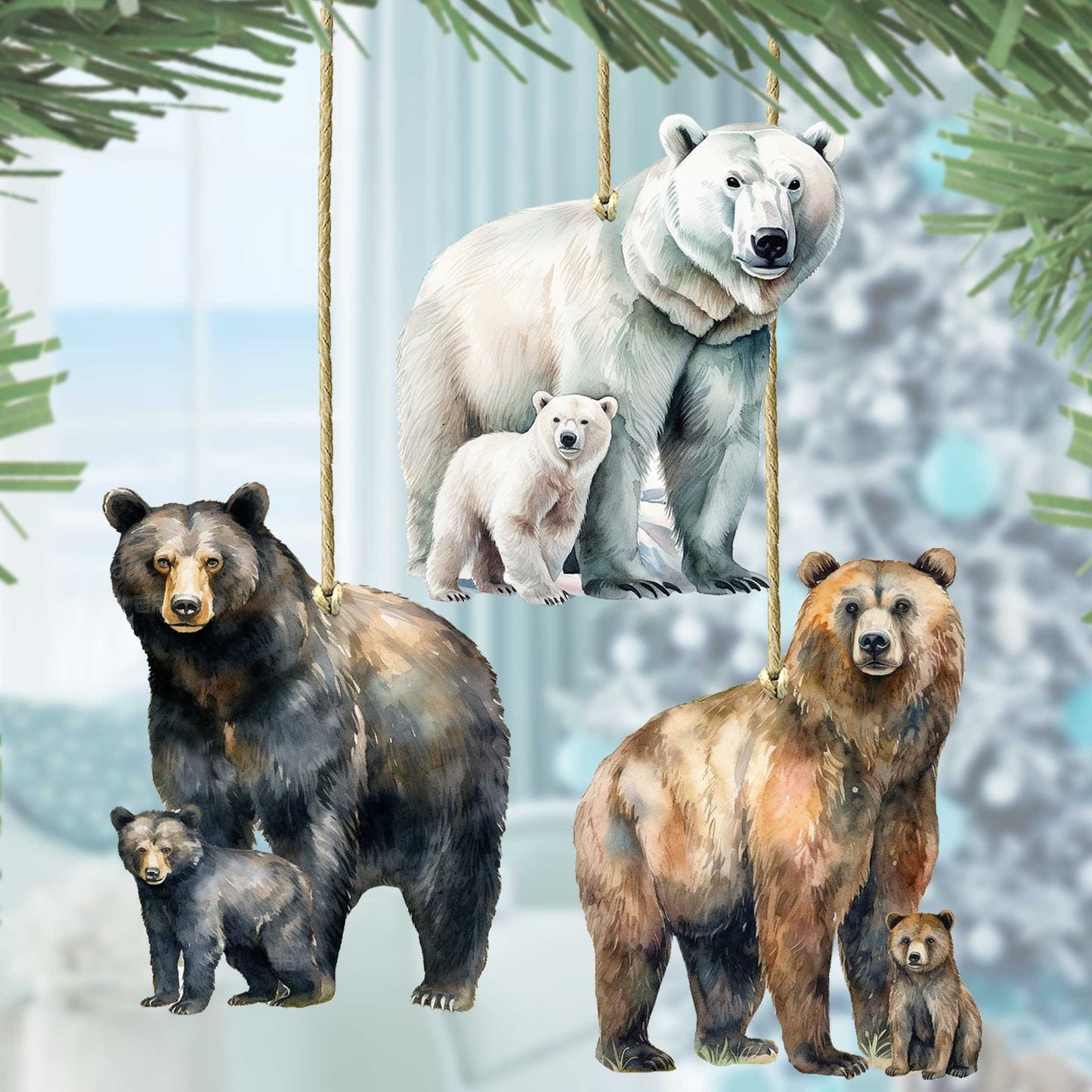 Alaskan Bears Wooden Ornaments Set of 3 by G. Debrekht - Wildlife Holiday Decor - 8091320S3