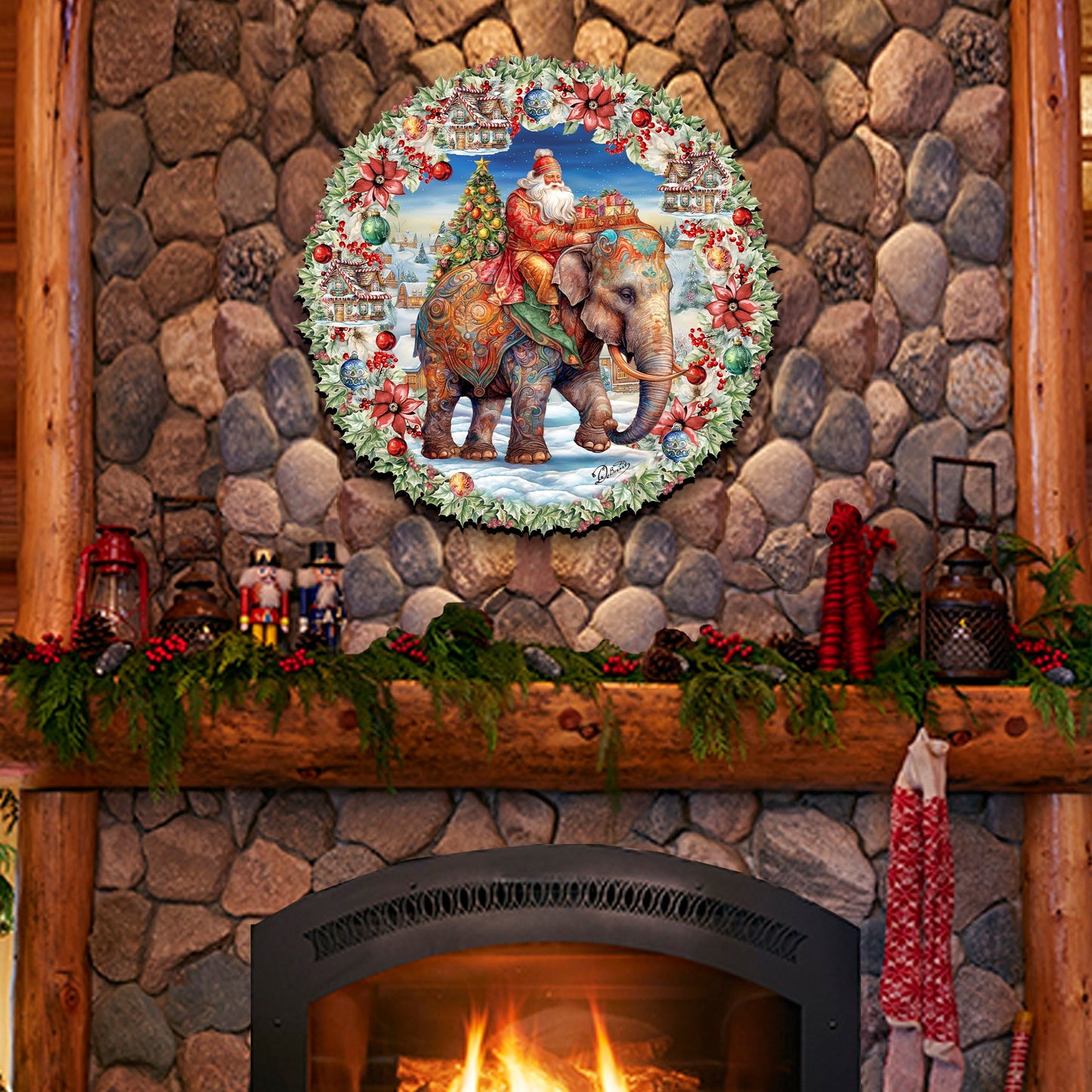 Santa on Elephant Holiday Door Decor  by G. Debrekht - Christmas Decor - 8611043H