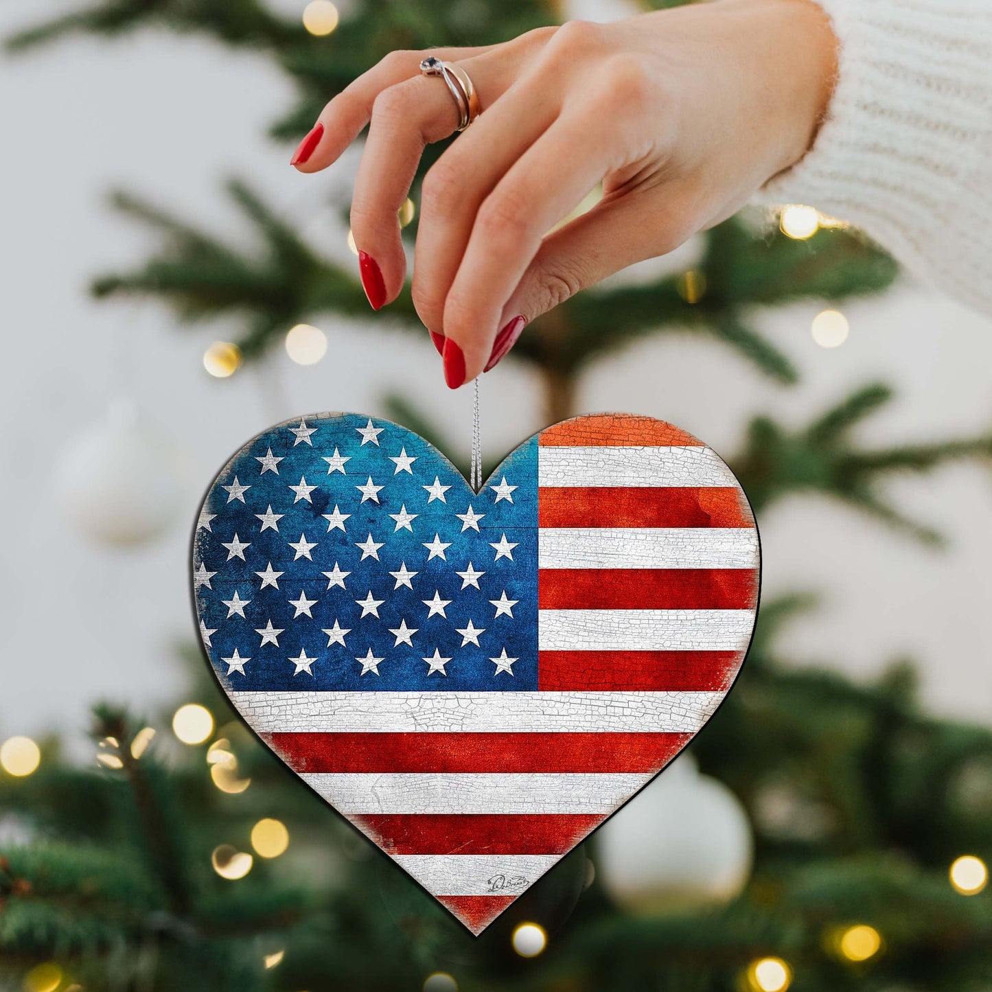 Patriotic Heart Wooden Ornaments - American Christmas Decor - 8187130-2