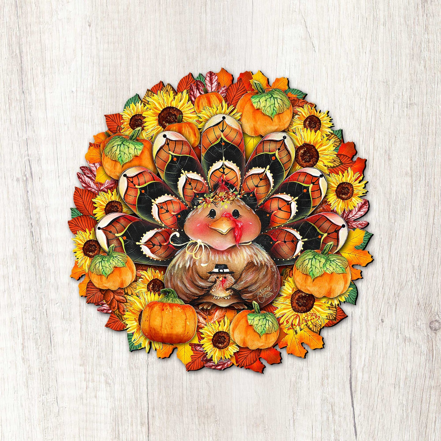 Turkey Holiday Door Wreath - Thanksgiving Halloween Decor by Jamie Mills-Price - 8185305-3H-MP