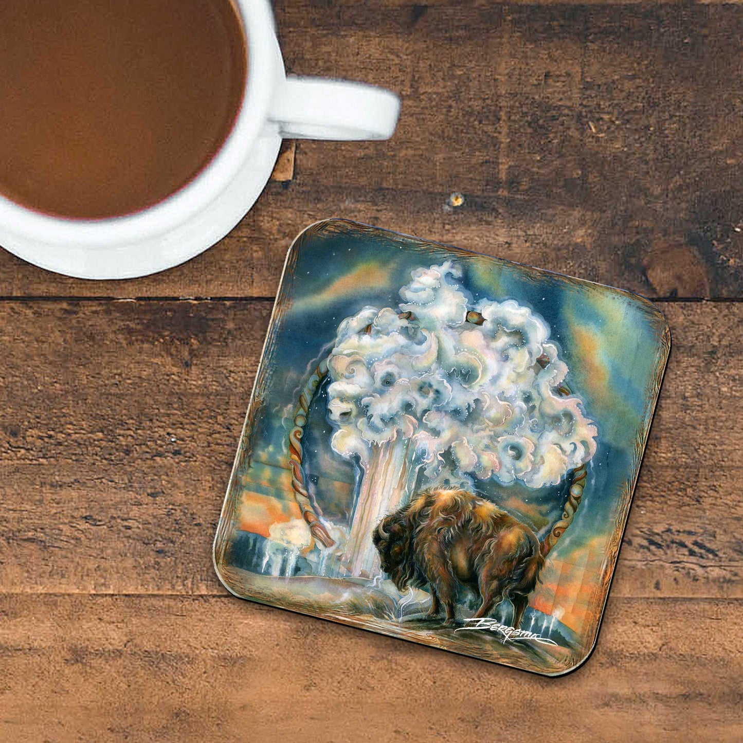 Wild Spirit of Nature Wooden Cork Coasters Gift Set of 4 by J. Bergsma - Wildlife Decor  - 8199467C-S4