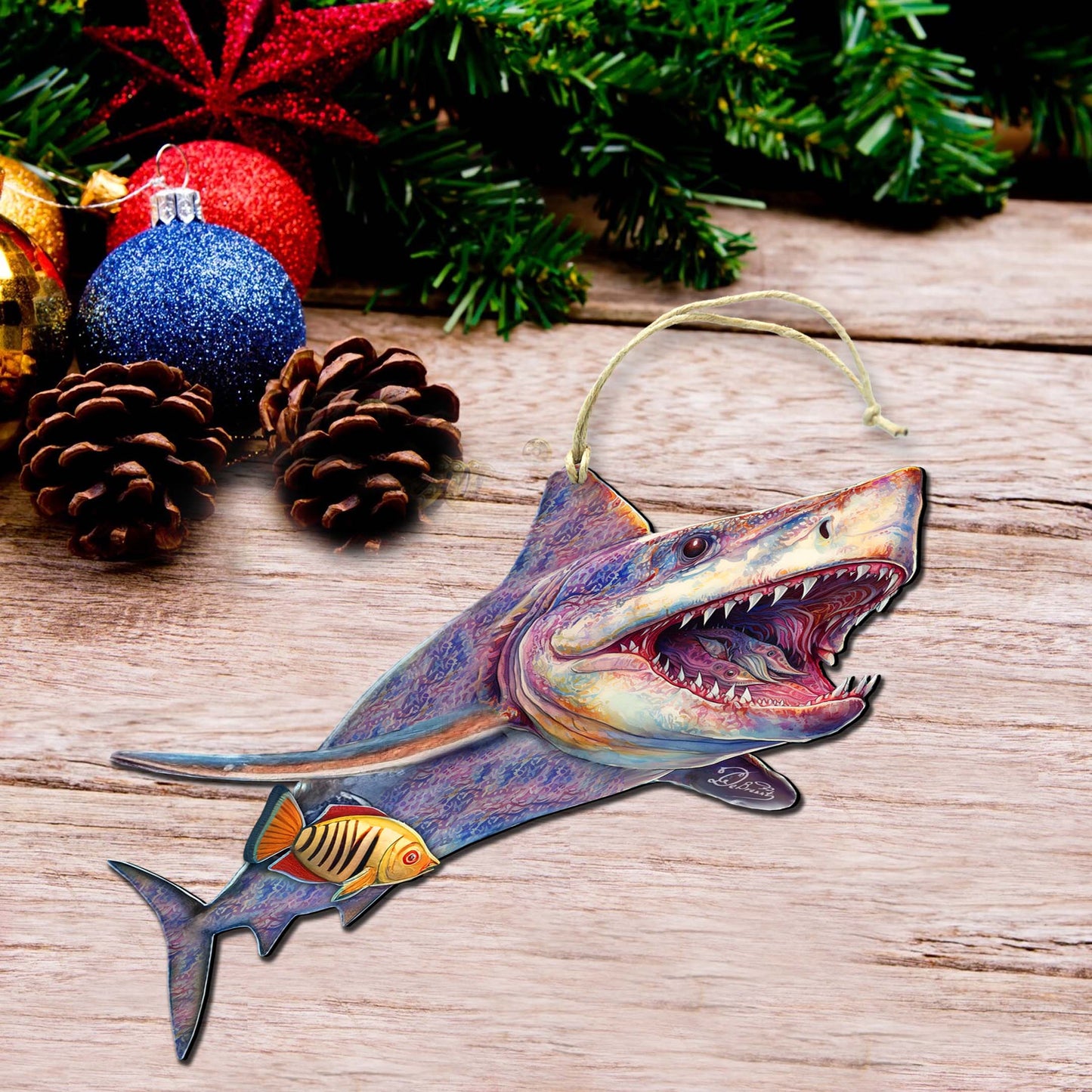 Coastal Christmas Decor - Shark Wooden Ornaments by G.Debrekht Coastal Holiday Decor - 8688201
