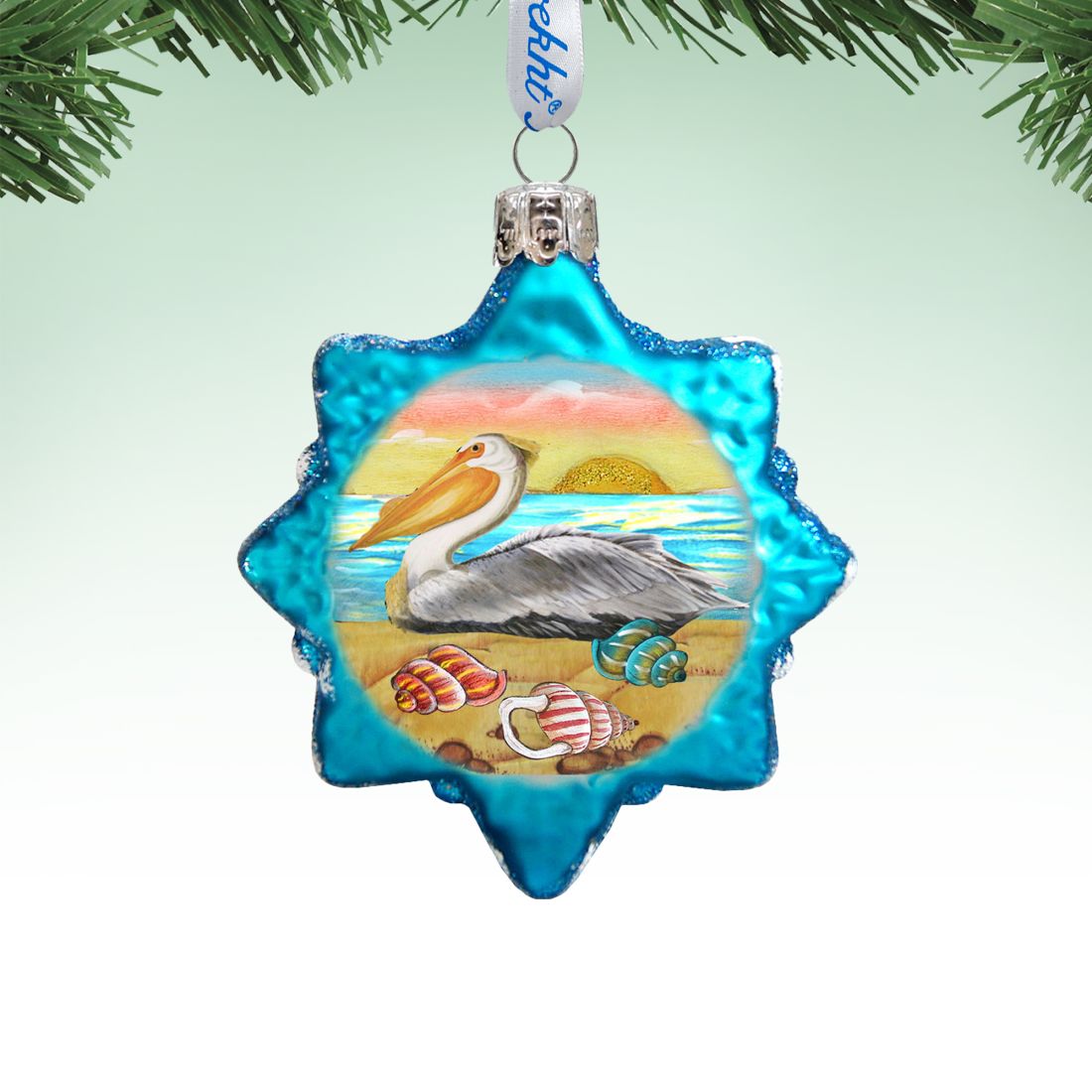 Pelican Star Mercury Glass Ornament by G. DeBrekht - Coastal Holiday Decor - 775478