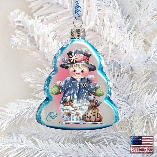 Seed Snowman Mercury Glass Ornament by Jamie Mills-Price - Christmas Santa Snowman Decor - 778206-7511