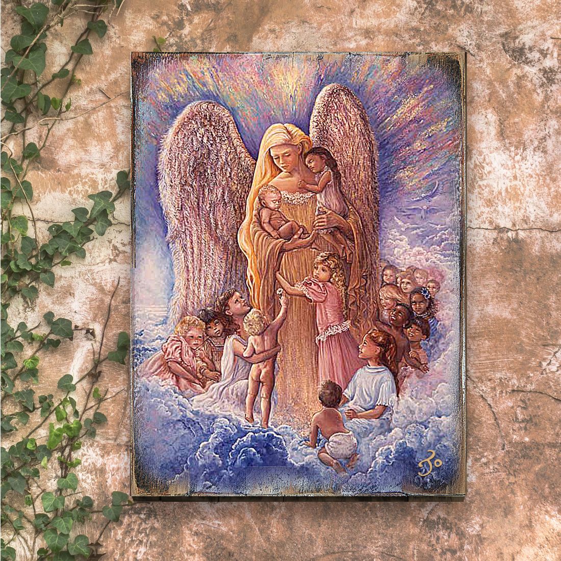Blessing Mother Angel Fantasy Wooden Wall Art by Josephine Wall - Fantasy Decor - 852154-JW