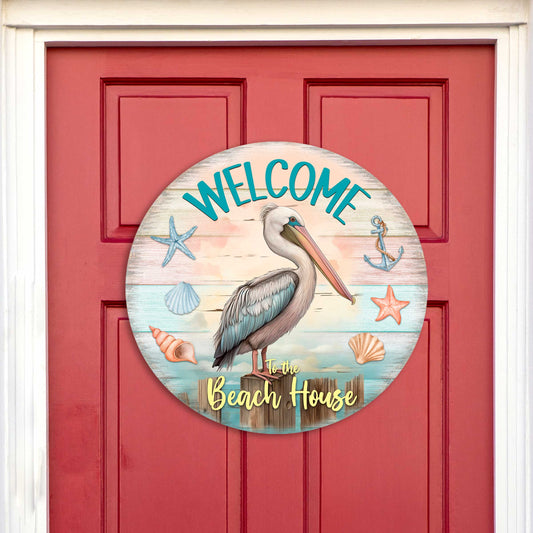 Pelican Welcome Sign Front door welcome sign Main entrance banner Welcome sign - Wooden front porch decor - 933113H