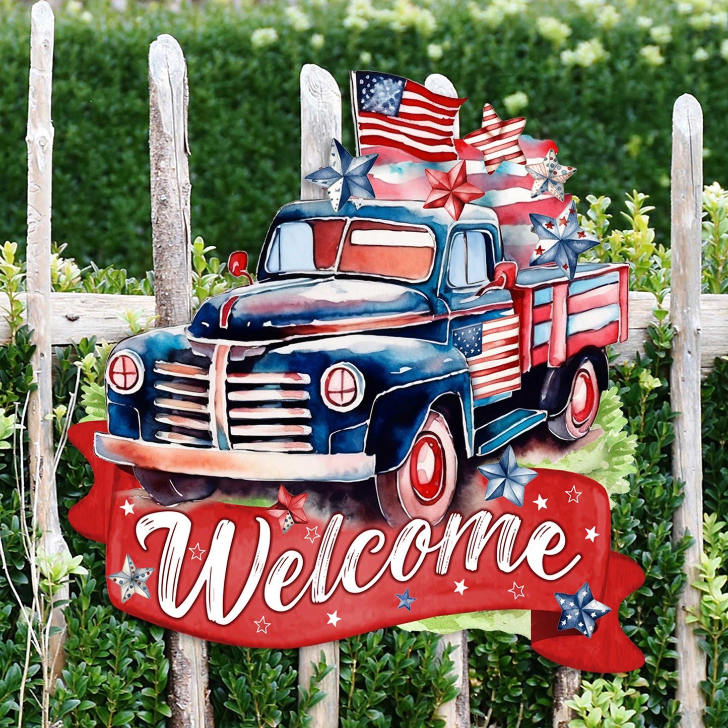 Front door welcome sign American Car United we stand Front porch Patriotic wreath Main entrance banner Red and White Welcome sign - Wooden front porch decor - 933108H