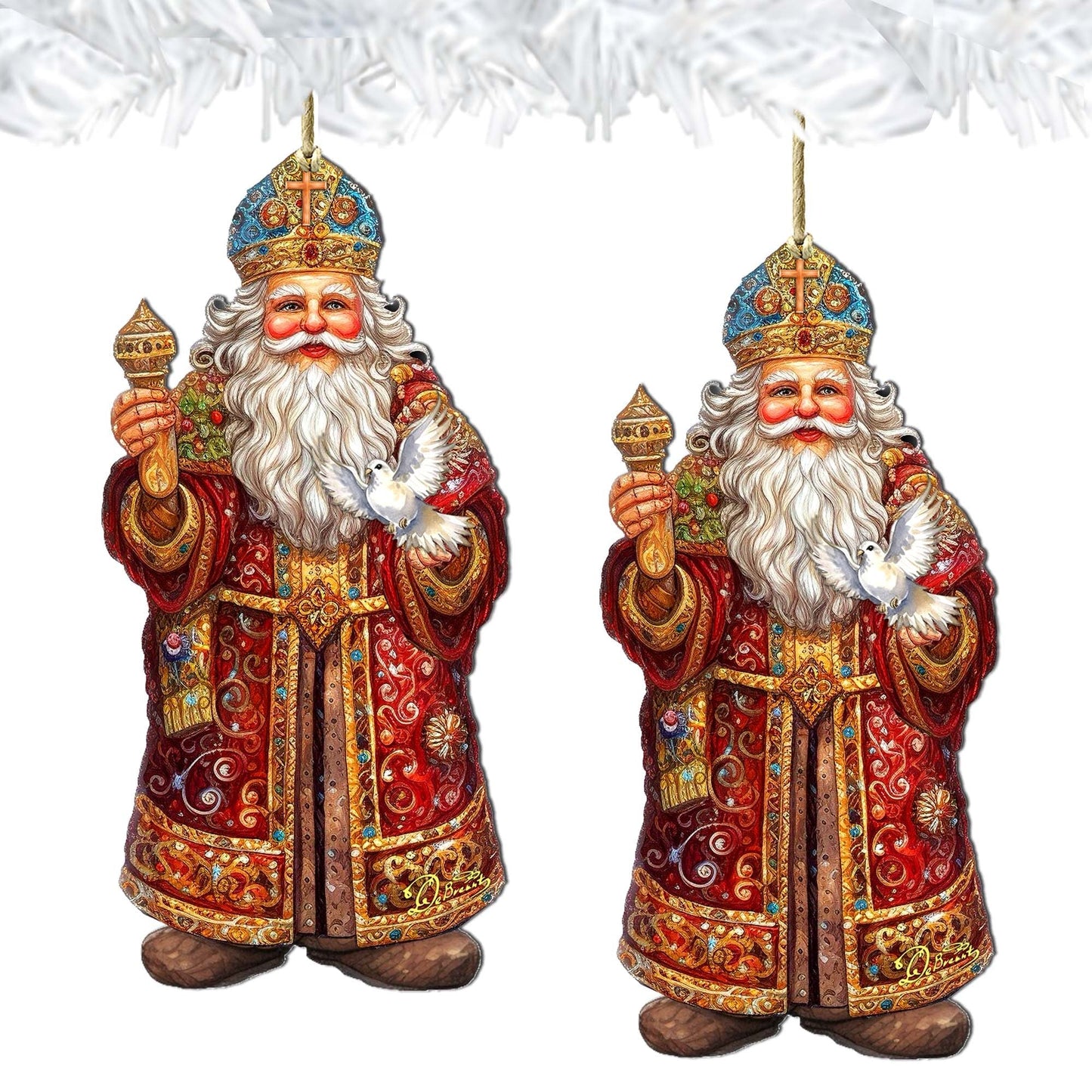 Santa's Dove of Hope Wooden Ornaments by G. Debrekht - Christmas Santa Snowman Decor - 8691416
