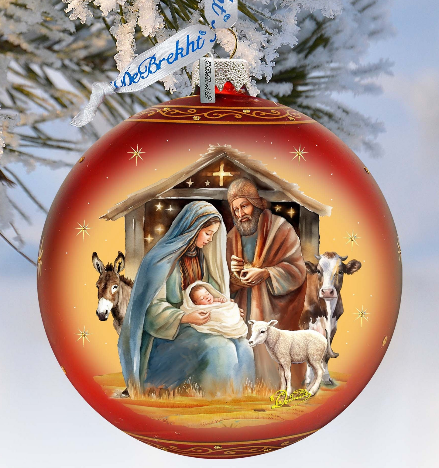 Born Under Bright Star Nativity Lg Glass Ornament by G. Debrekht - Nativity Holiday Decor - 73937