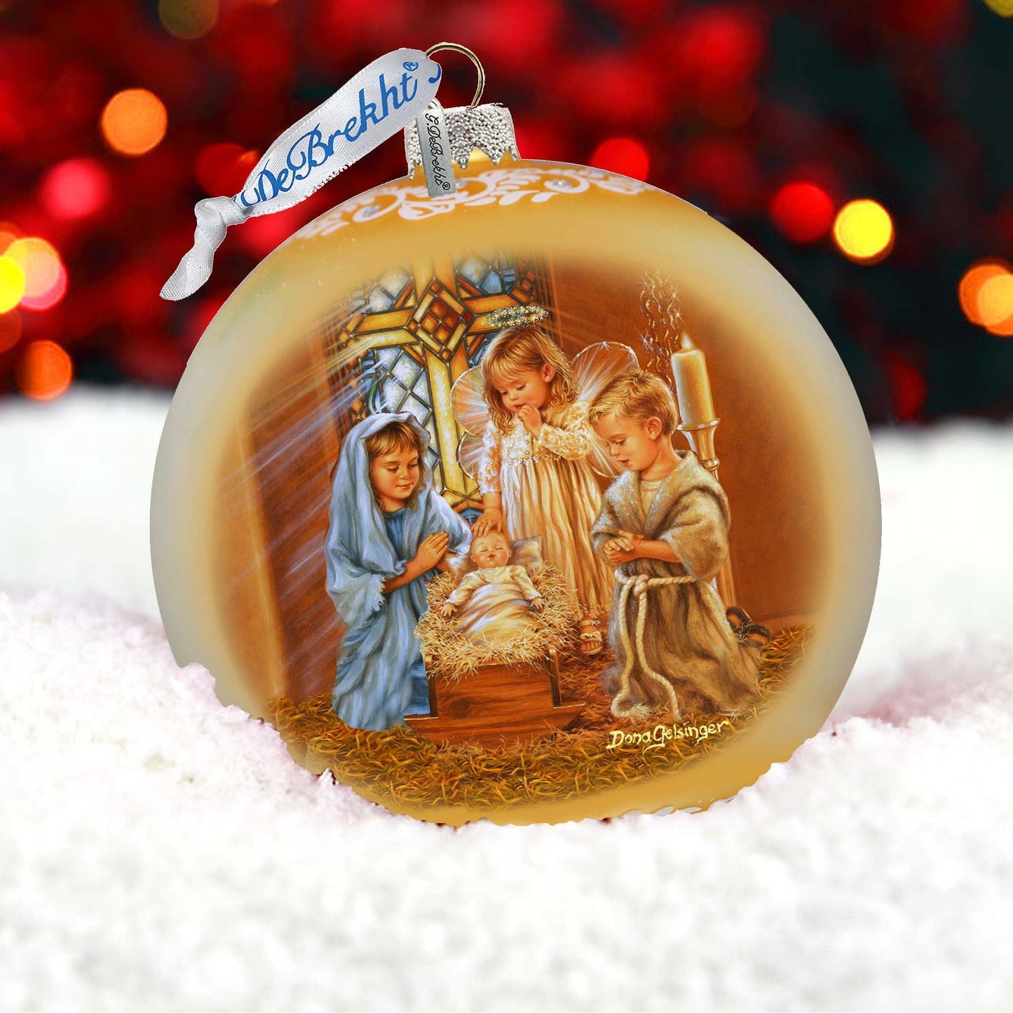 Angels Lullaby Lg Glass Ornament by G.Debrekht - Nativity Holiday Decor - 73940