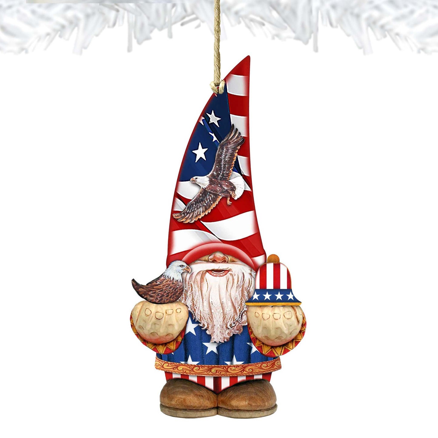 Americana Gnome Dwarf Wooden Ornaments by G. DeBrekht - American Christmas Decor - 8611015