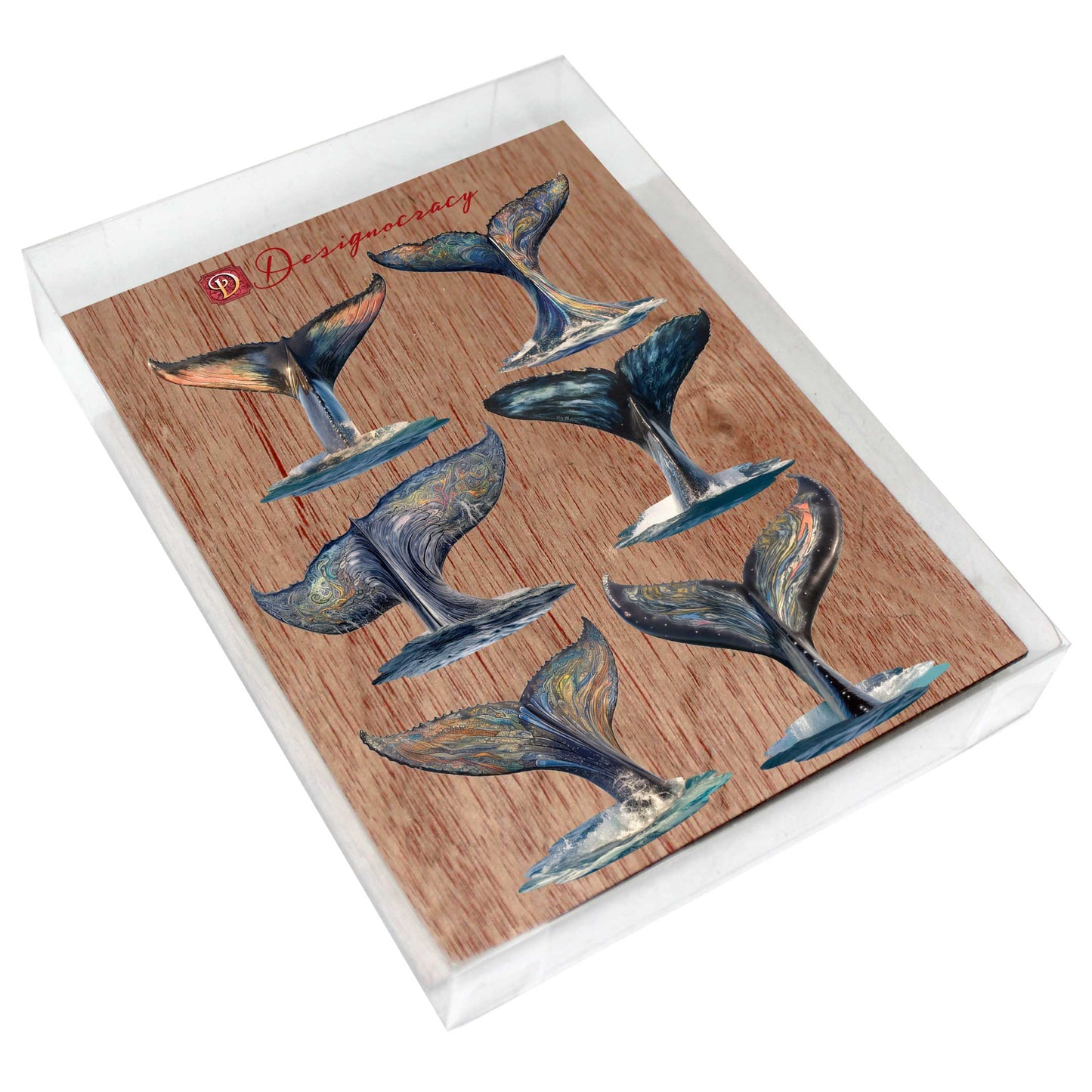 Vibrant Whale Stories Decorative Wooden Magnets Set of 6 by G. Debrekht - Wildlife Coastal Decor - 8090104G-S6