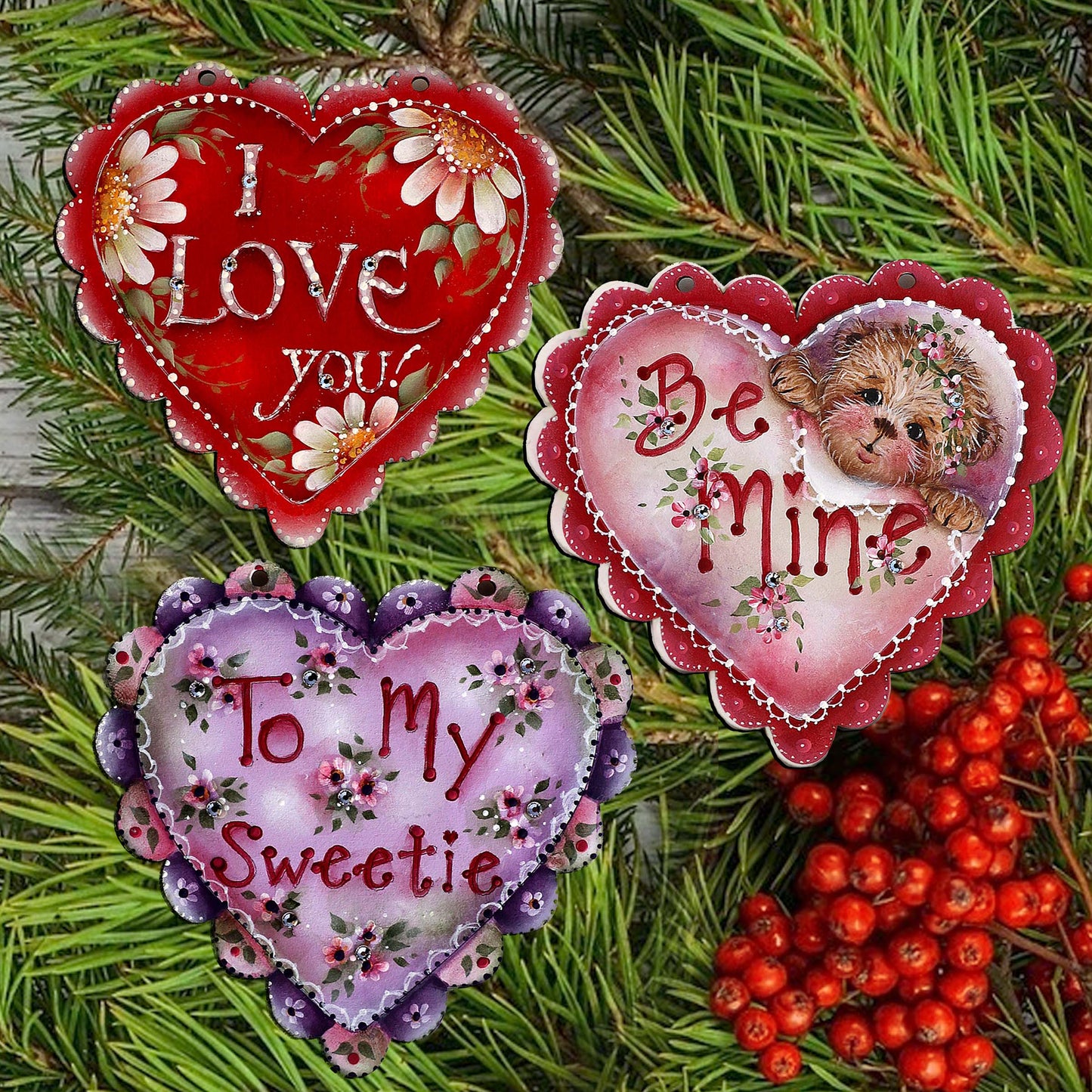 Heart of Love Decorative Wooden Clip-on Ornaments Set of 3 by Jamie Mills-Price - Love Kids Family Decor - 8091054C-MP-S3