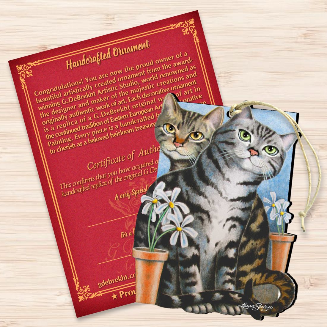 Silver N Gold Cat Wooden Ornaments by Laura Seeley - Pets Dog and Cats Decor - 8512071-LS