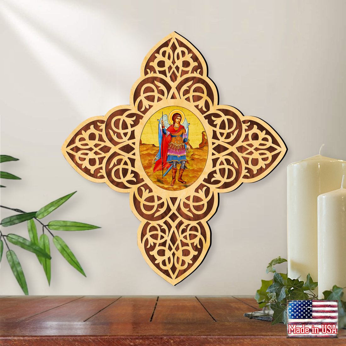 St. Michael the Archangel Filigree Wooden Cross by Museum Icons - Inspirational Icon Decor - 88422