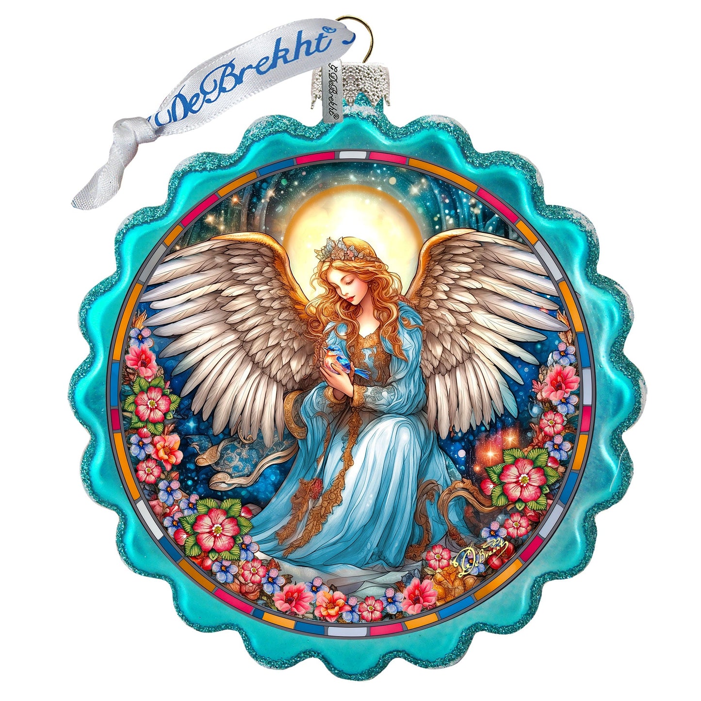 Angel of Healing Wreath Glass Ornament by G. Debrekht - Nativity Holiday Decor - 759-064