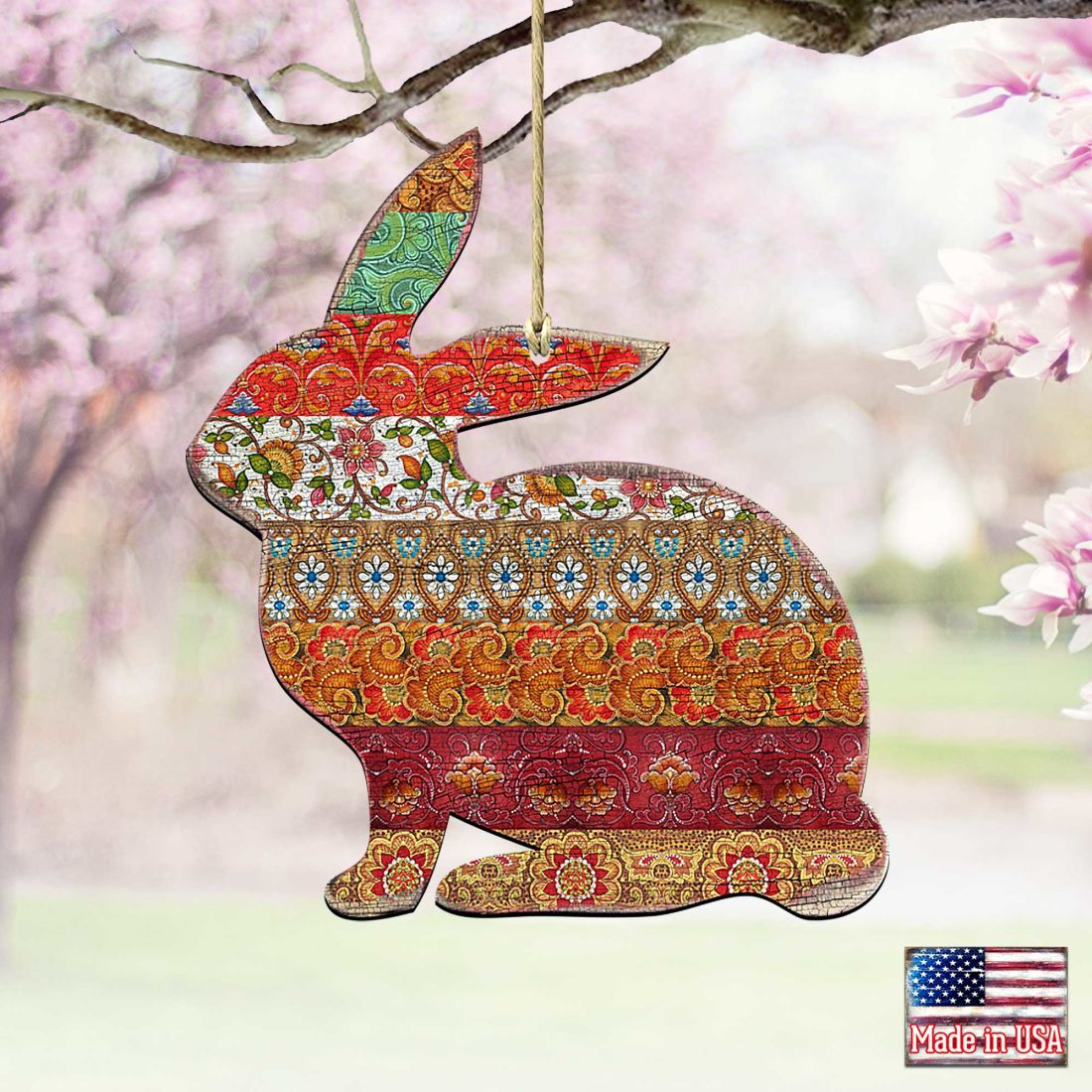 Country Quilted Bunny Wooden Ornaments by G. DeBrekht - Easter Spring Decor - 8198134