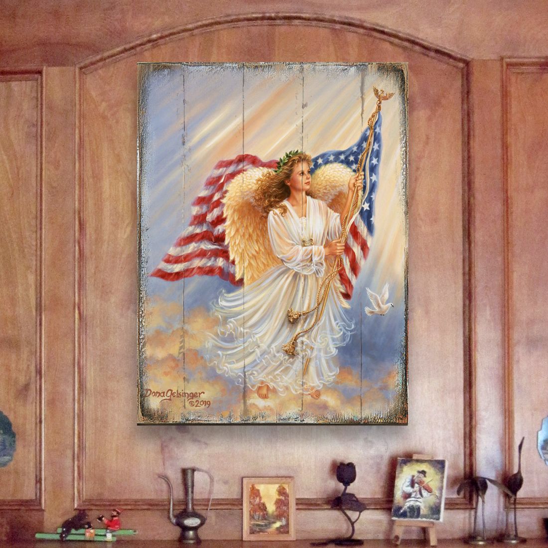 American Angel Art Wooden Wall Art by D. Gelsinger - American Patriotic Decor - 95655B-0107