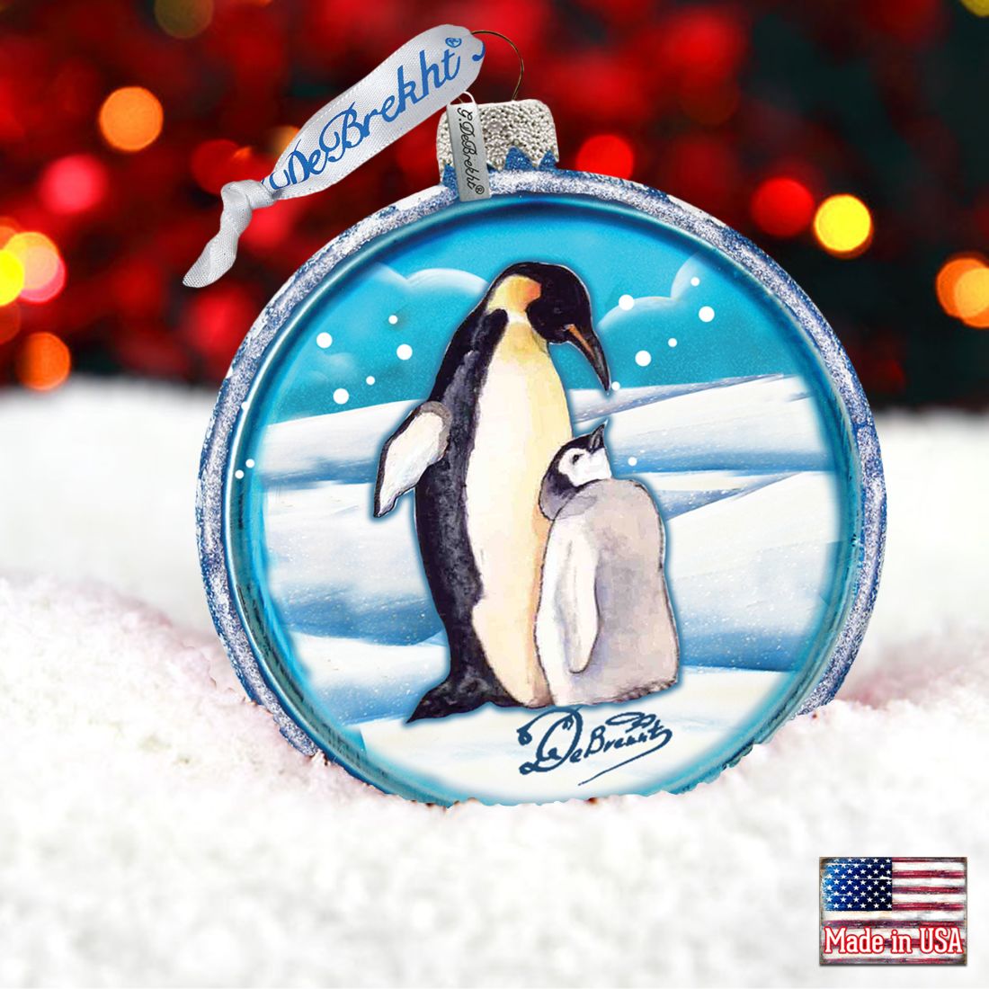 Penguin Pals Cut Ball Glass Ornament by G. DeBrekht - Wildlife Holiday Decor - 764-001