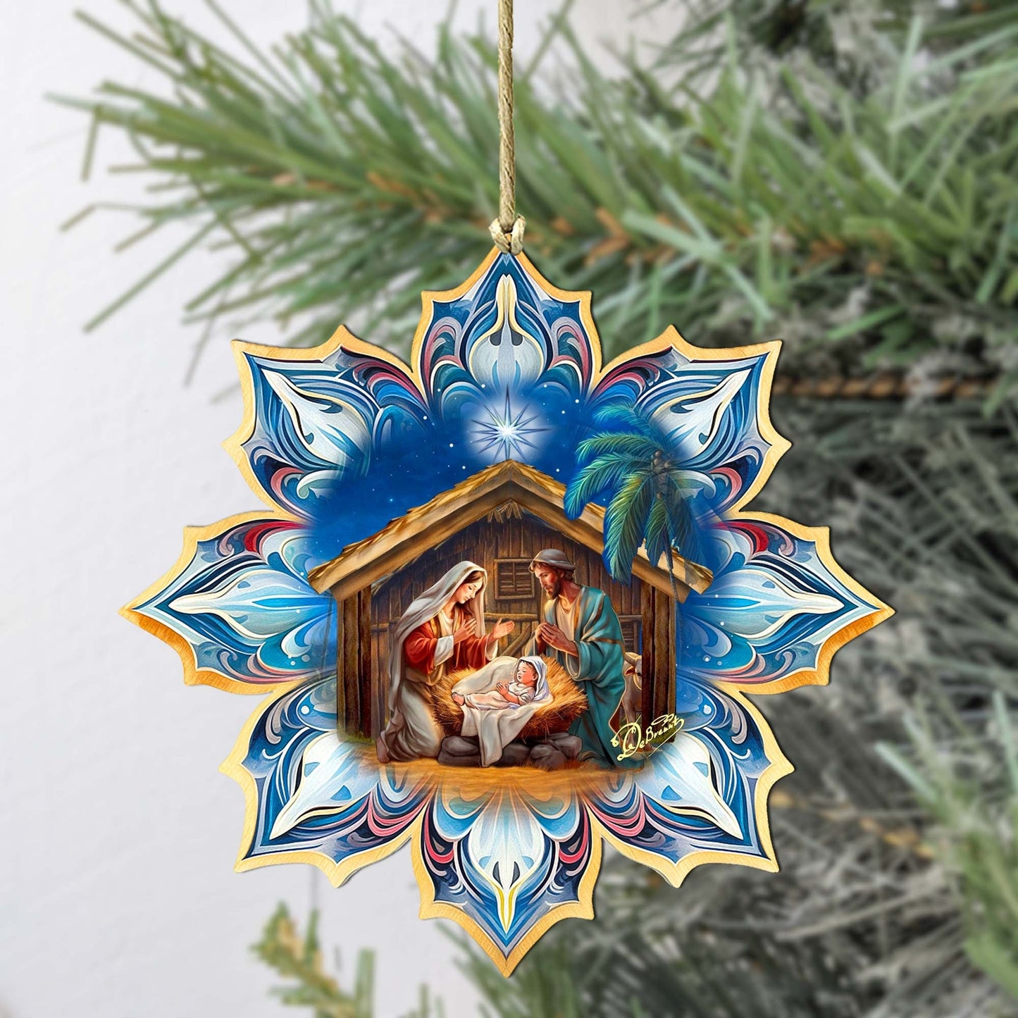 Holy Family Snowflake Wooden Ornaments by G. Debrekht - Nativity Holiday Decor - 8688439