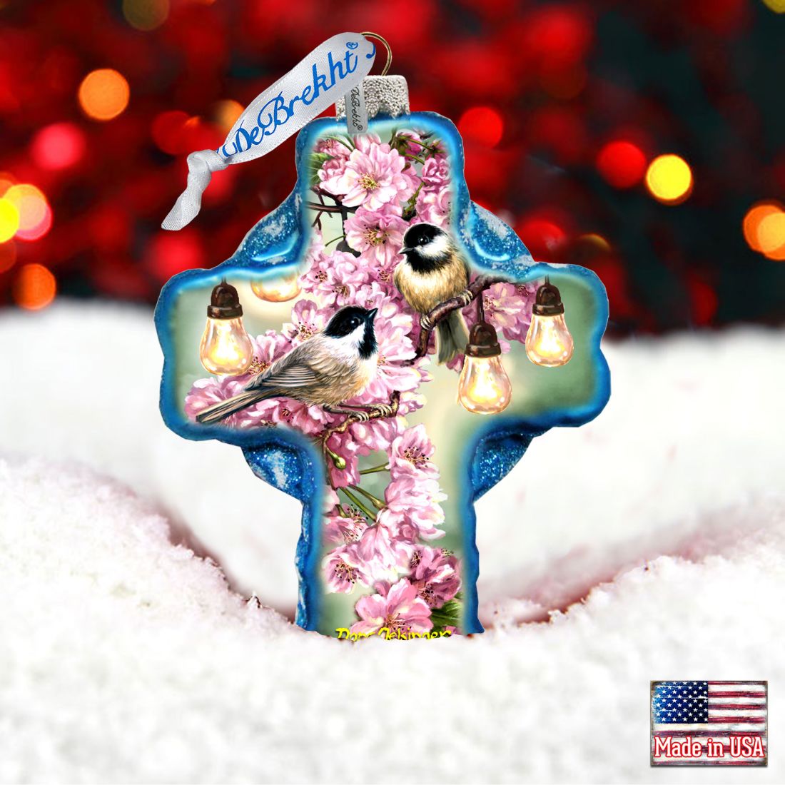 Spring Blossom Icon Cross Glass Ornament by D. Gelsinger - Nativity Holiday Decor - 758-024-DG