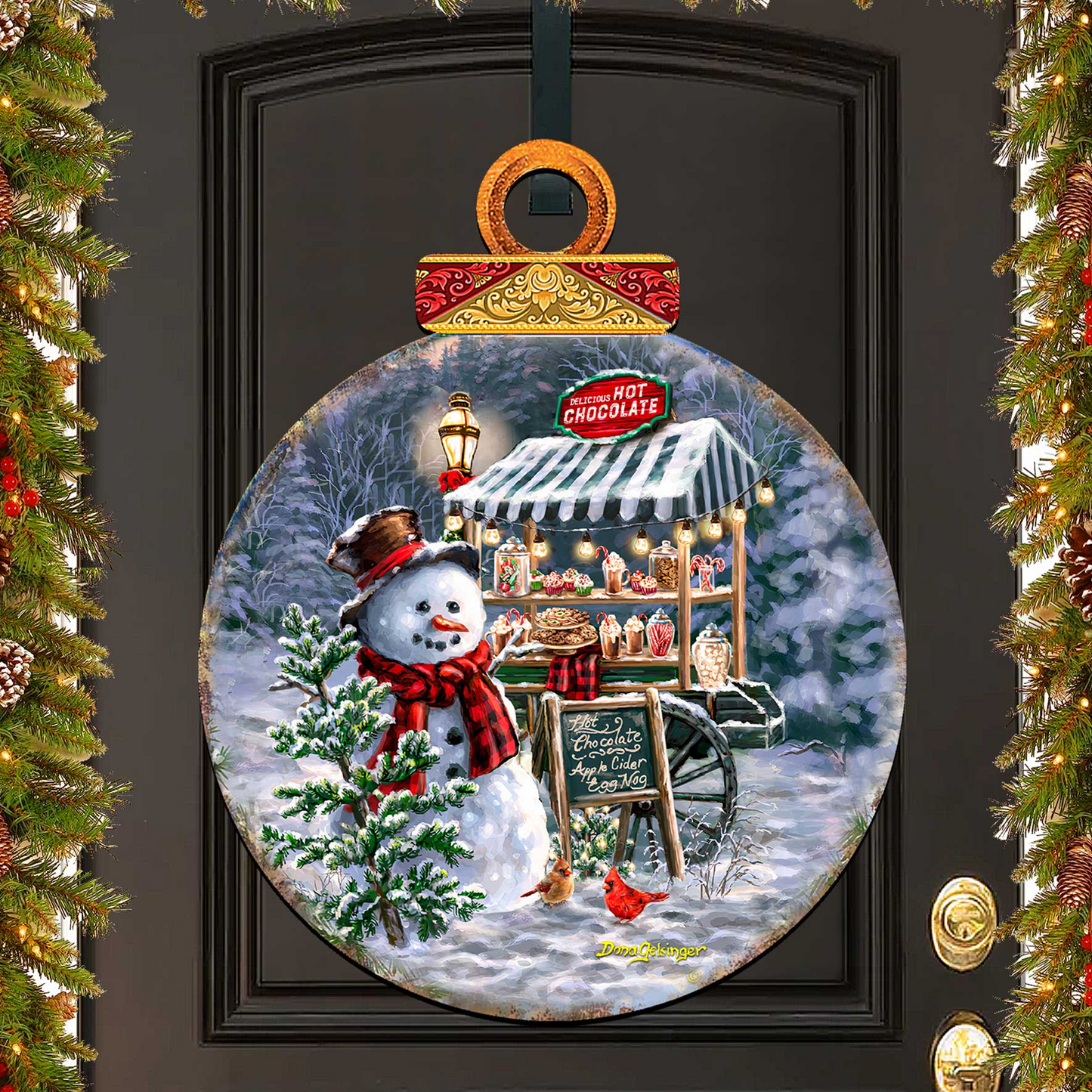 Hot Chocolate Stand - Frosty Fun Holiday Door Decor by D. Gelsinger - Christmas Santa Snowman Decor - 8611087H-DG