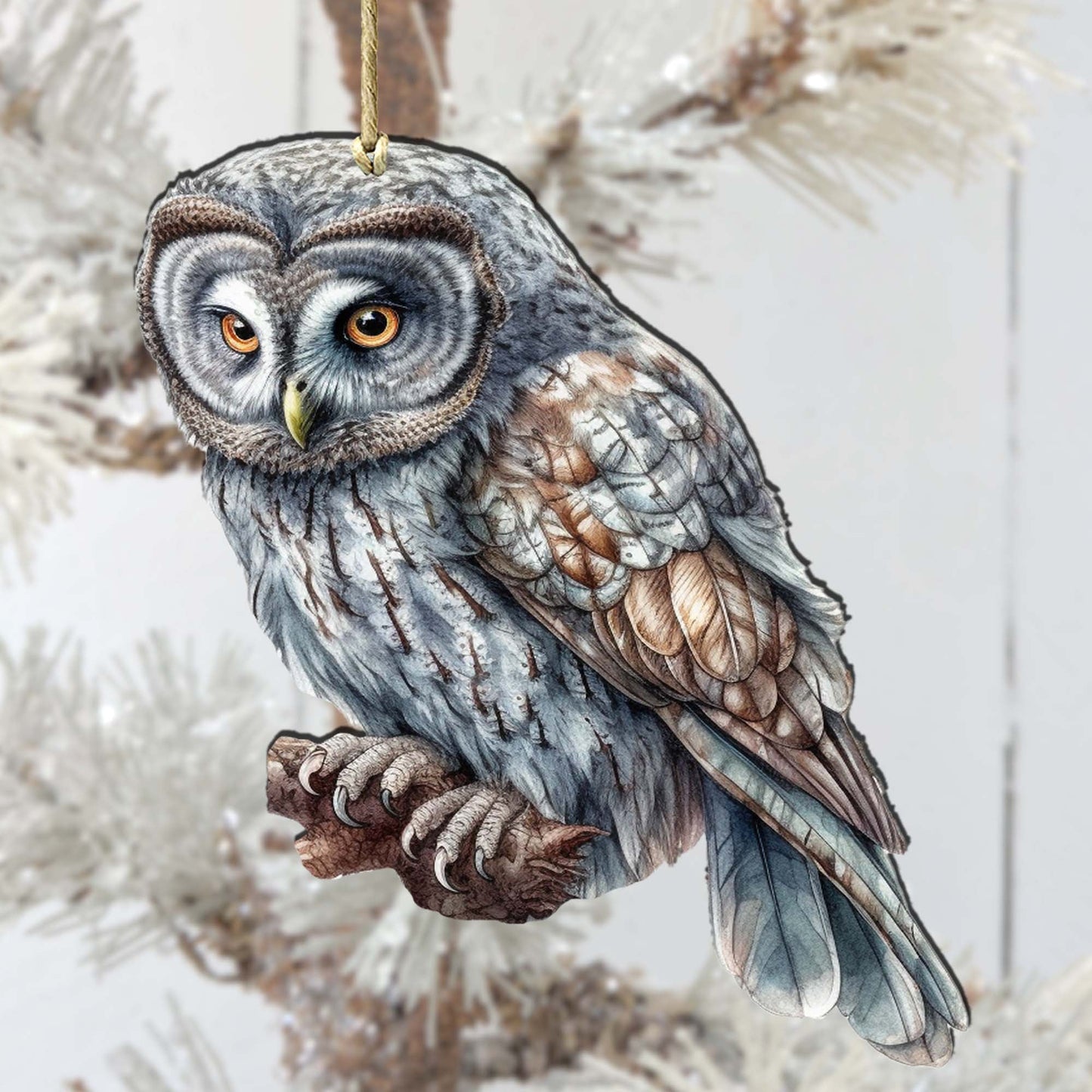 Alaskan Nothern Hawk Owl Wooden Ornaments by G.Debrekht - Wildlife Holiday Décor - 8710004-1