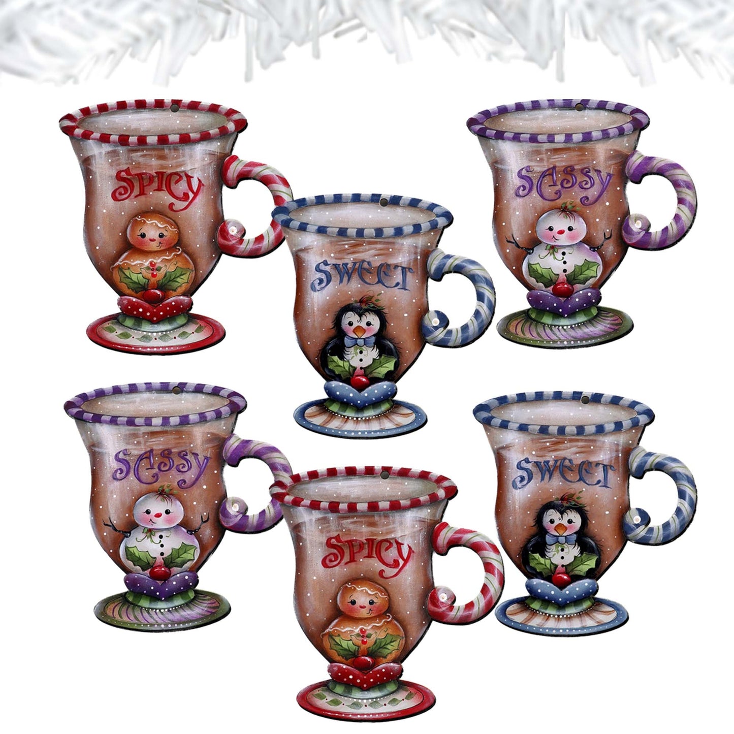 Sweet and Spicy Season Decorative Wooden Clip-on Ornaments Set of 6 by Jamie Mills-Price - Christmas Decor - 8090053C-MP-S6