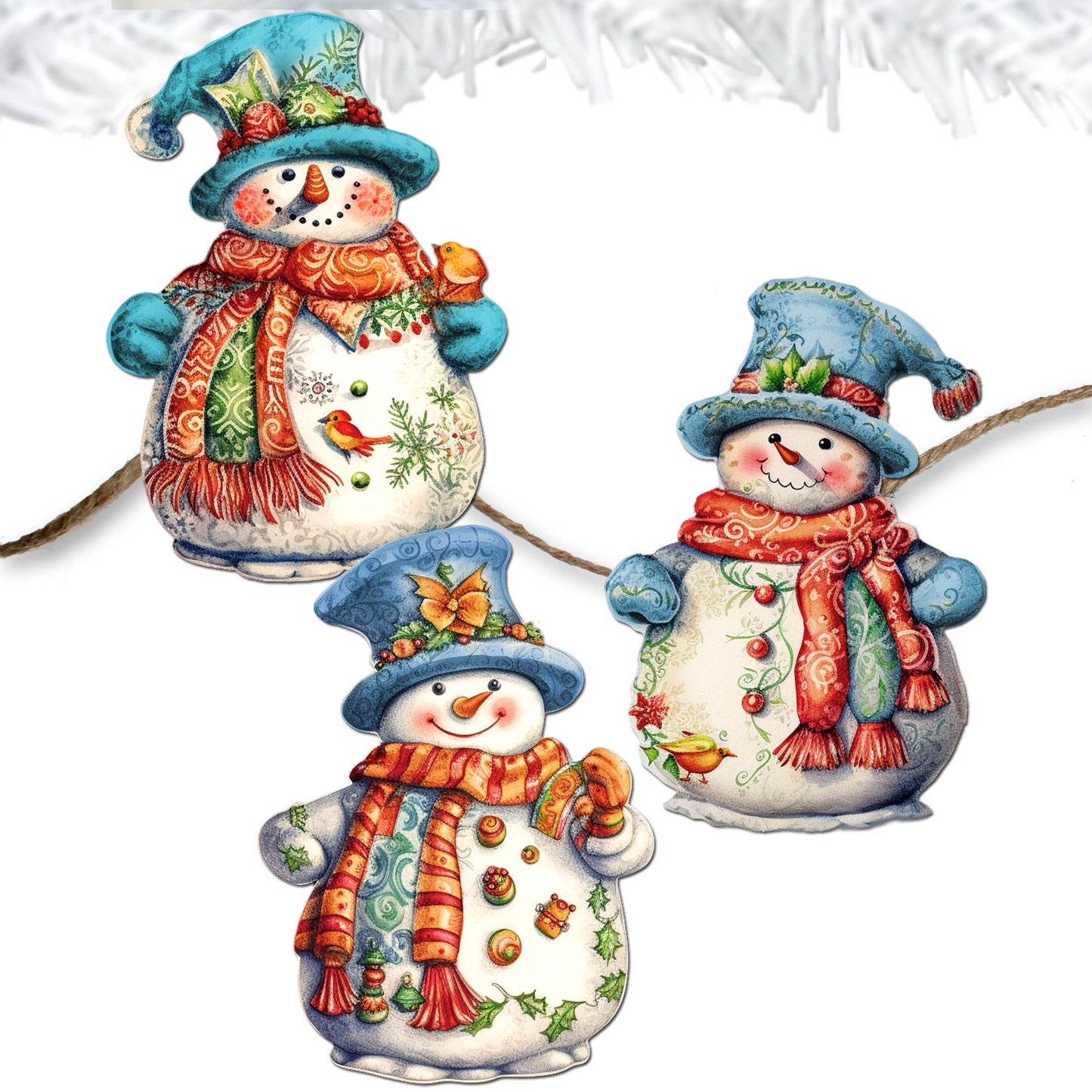 Snowman Decorative Wooden Clip-on Ornaments Set of 3 by G. Debrekht - Christmas Decor - 8091023C-S3