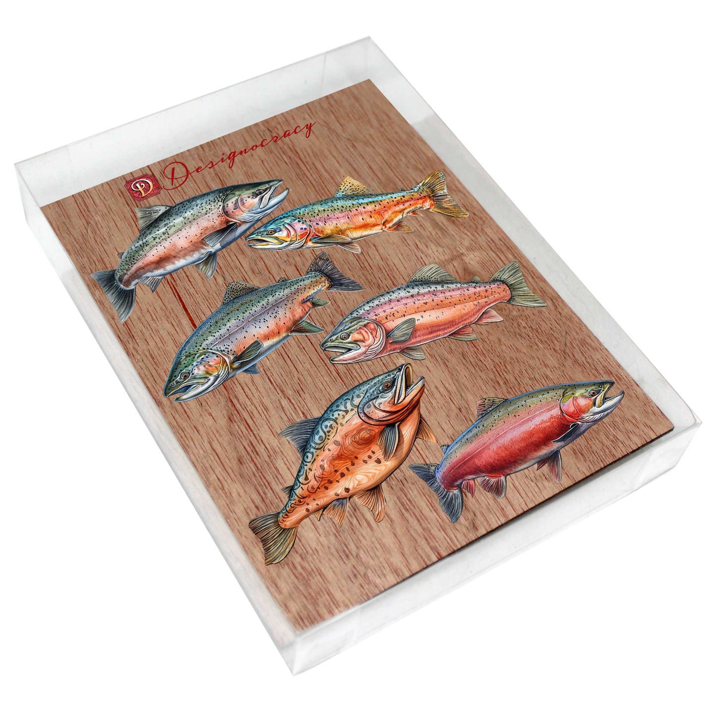 Wild Salmon Tales Decorative Wooden Magnets Set of 6 by G. Debrekht - Wildlife Coastal Decor - 8090109G-S6