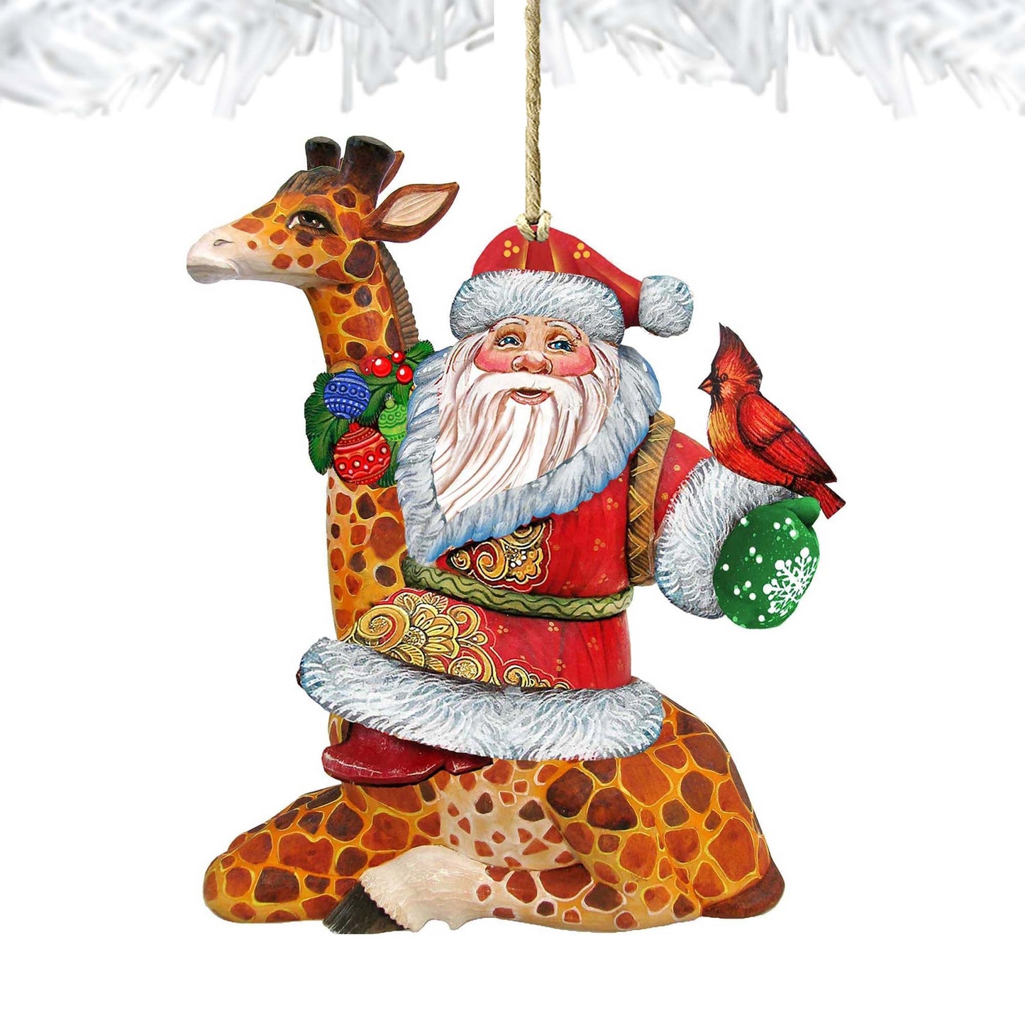 Santa On Giraffe Wooden Ornaments by G. DeBrekht - Christmas Santa Snowman Decor - 8111360