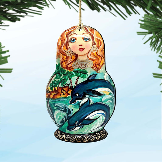 Dolphins Matreshka Wooden Ornaments by G. DeBrekht - Coastal Holiday Decor - 8113813