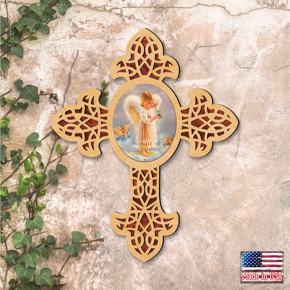 Girly Angel Pointy Wooden Cross by D. Gelsinger - Inspirational Icon Decor - 88388-DG