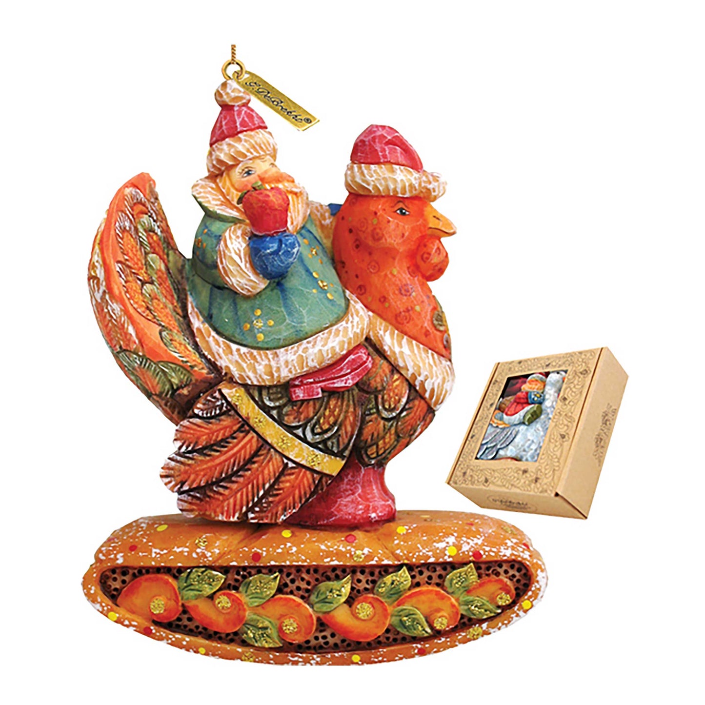 Santa On Turkey Sculpted Hand-Painted Christmas Ornament by G. DeBrekht - Christmas Santa Snowman Decor - 63135