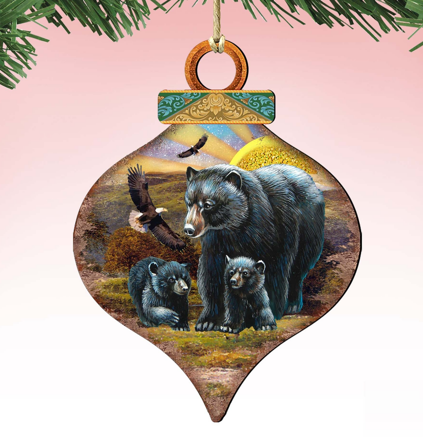 Rising Sun Bears Family Drop Wooden Ornaments by G. DeBrekht - Wildlife Holiday Decor - 8035214