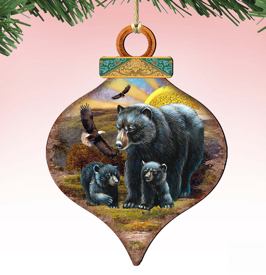 Rising Sun Bears Family Drop Wooden Ornaments by G. DeBrekht - Wildlife Holiday Decor - 8035214