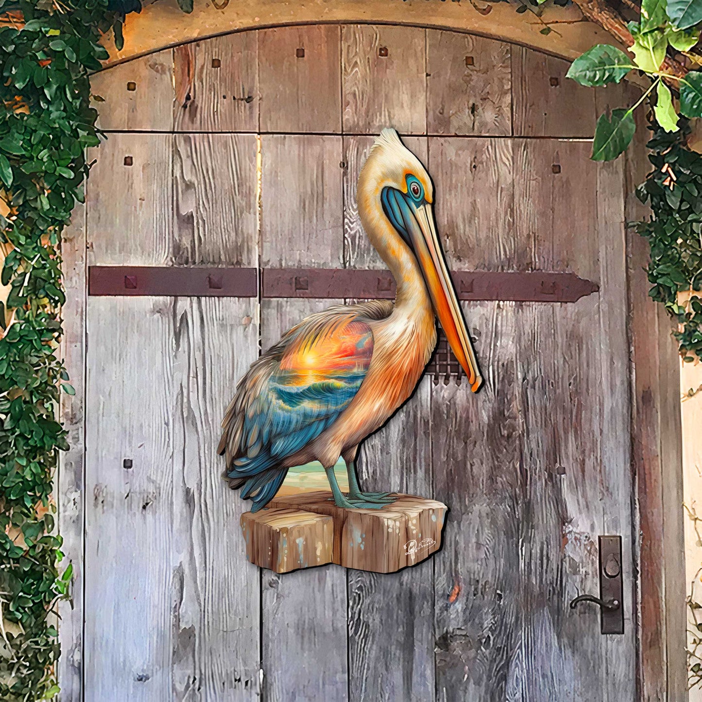 Coastal Pelican Outdoor Door Decor by G. DeBrekht - Coastal Holiday Decor - 8652801H