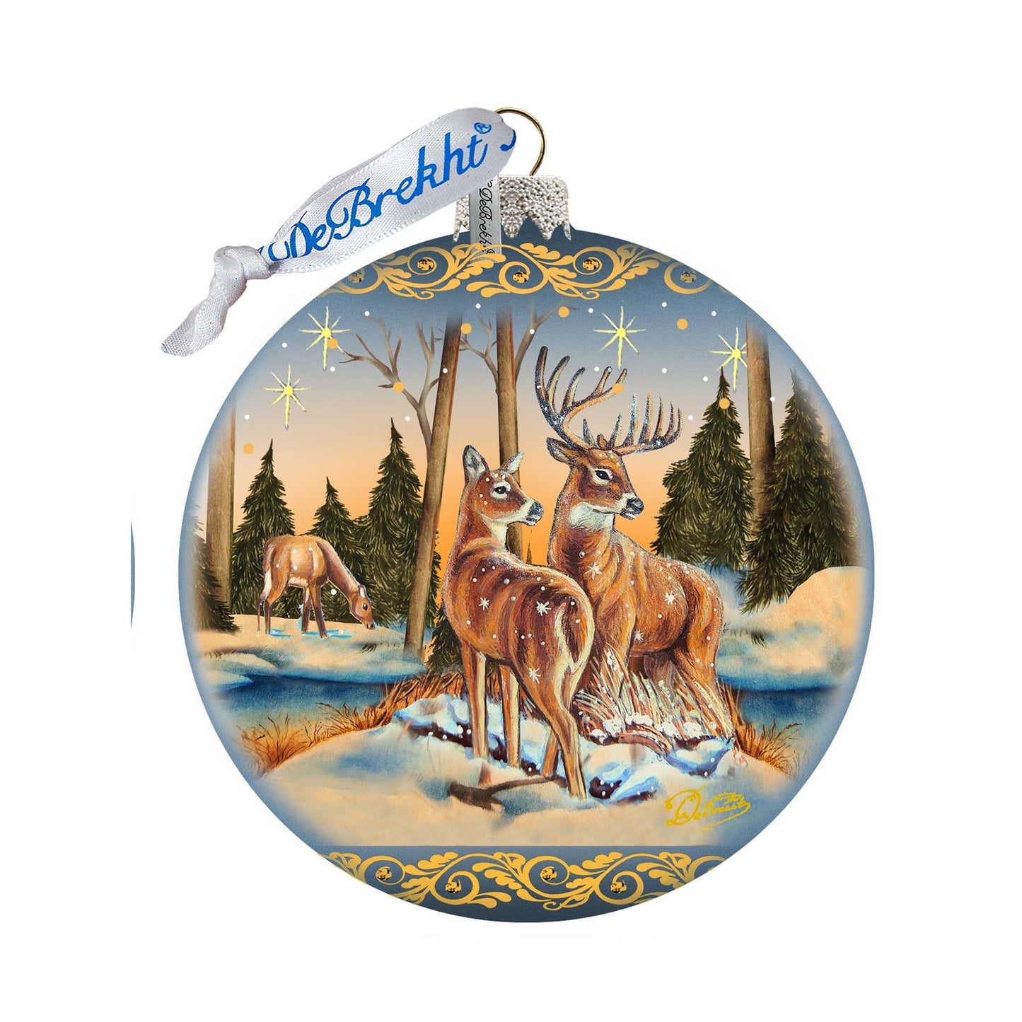 Peaceful Greetings Reindeers Ball Glass Ornament Limited Edition by G. DeBrekht - Christmas Decor - 73883